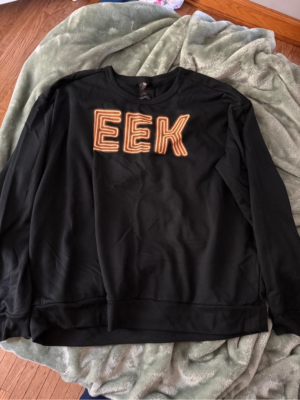 Target Black Crewneck Sweater with Orange 'EEK' Graphic